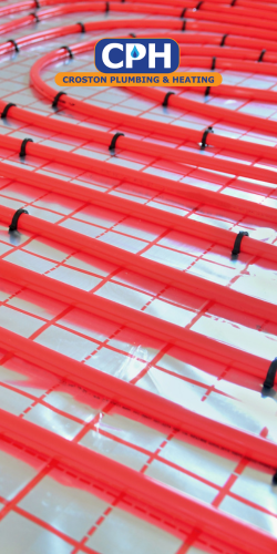 Hydronic underfloor heating pipes being installed in Preston property