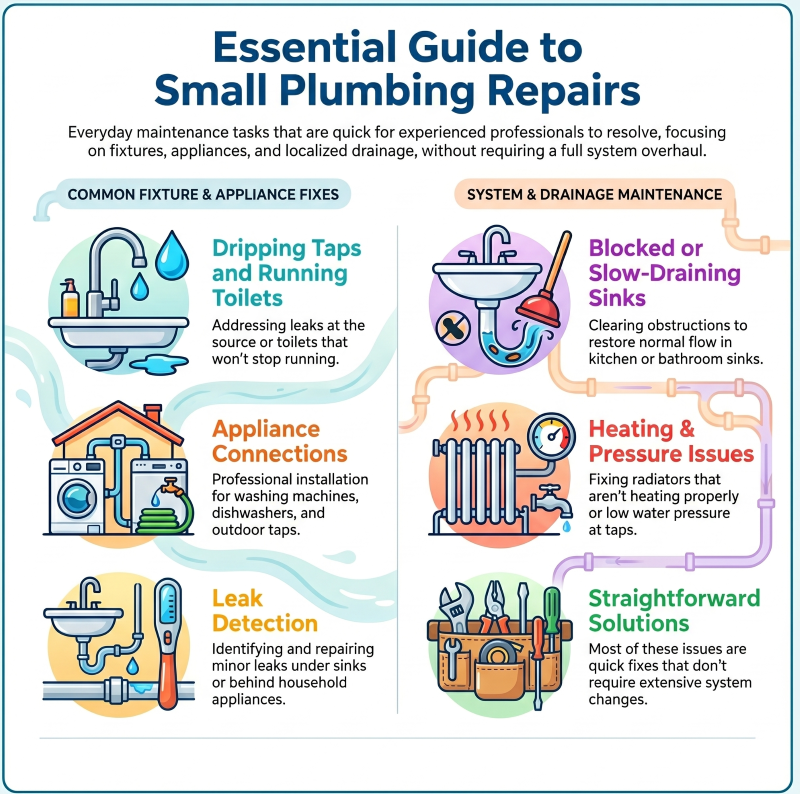 essential guide to small plumbing repairs Chorley Preston Leyland dripping taps blocked sinks local plumber Lancashire
