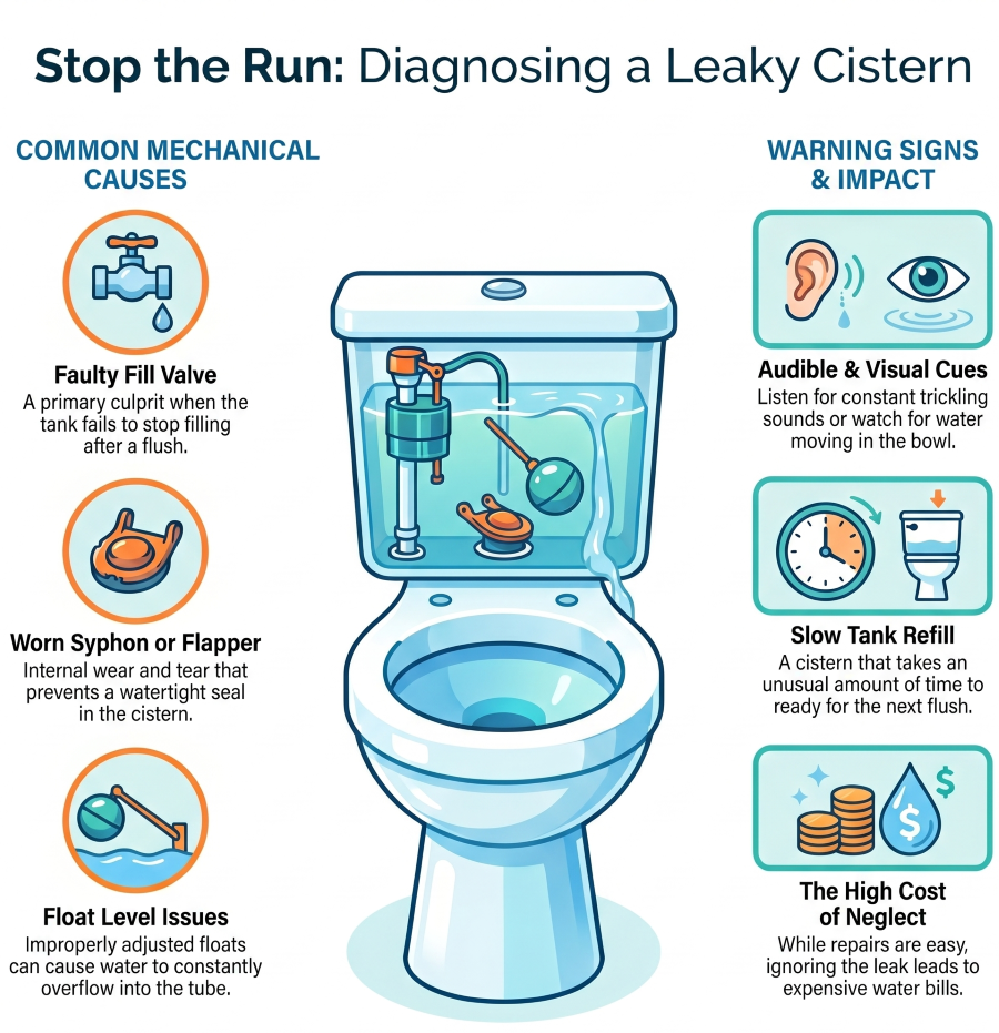 leaky toilet cistern repair Chorley Preston Leyland running toilet causes faulty fill valve flapper float plumber guide