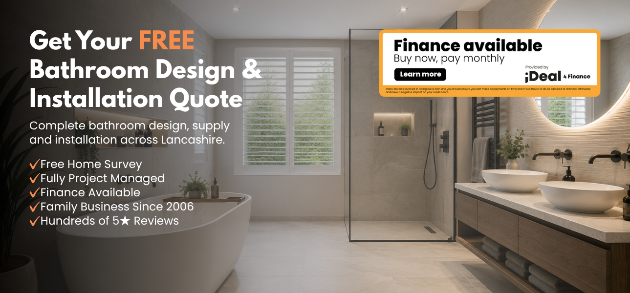 Modern bathroom renovation by Croston Plumbing & Heating in Chorley, offering bathroom design and installation across Preston, Leyland and the surrounding areas.