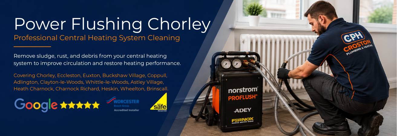 Power flushing service in Chorley by a Croston Plumbing & Heating engineer cleaning a central heating system