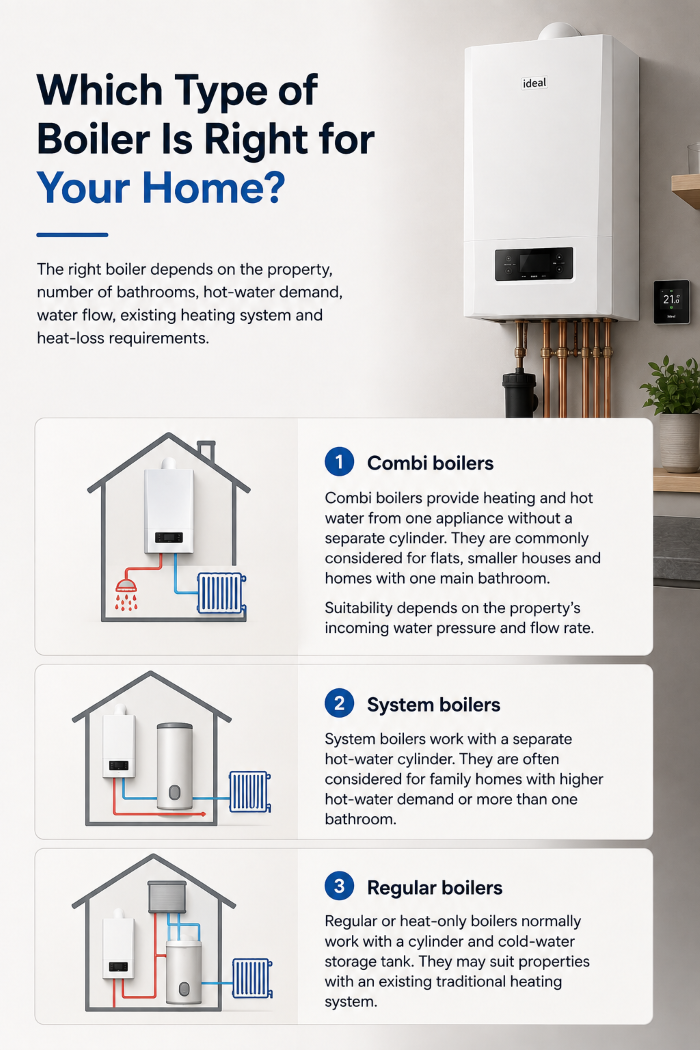 Combi, system and regular boiler types for UK homes
