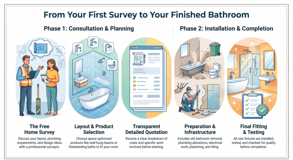 Bathroom renovation process from home survey to final installation