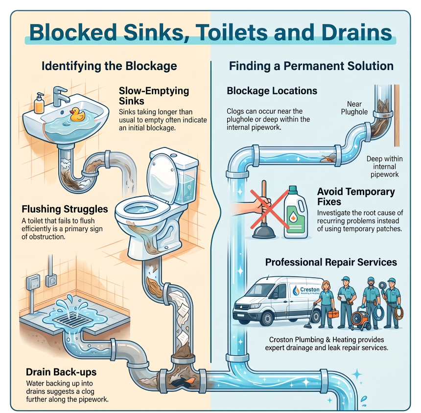 Plumber clearing a blocked sink, toilet or drain