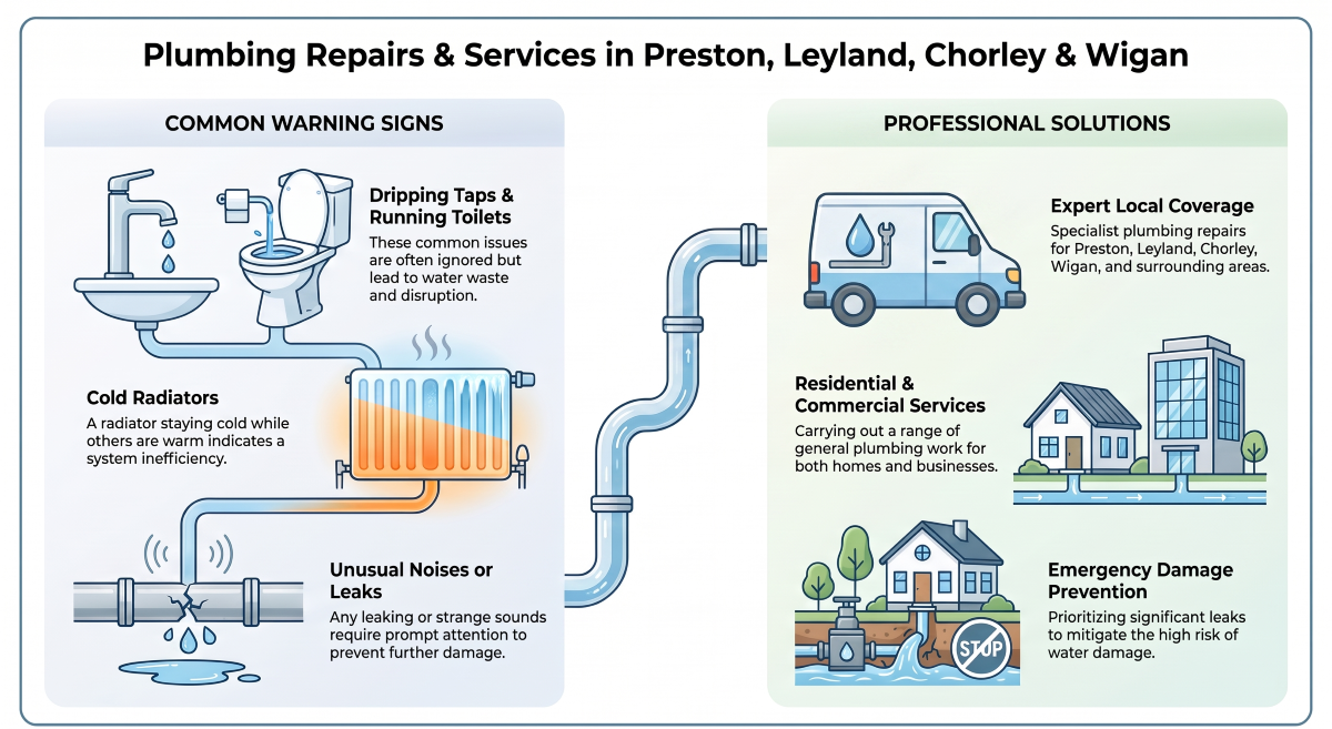 Plumber carrying out plumbing repairs in Preston, Leyland, Chorley or Wigan