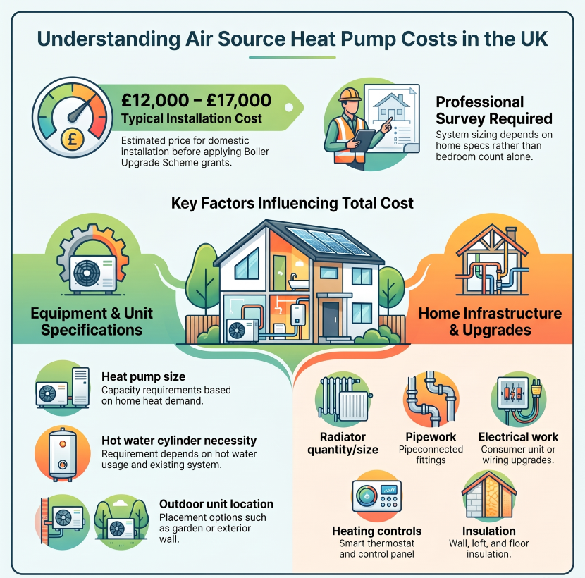Air source heat pump installation costs and heating system requirements in the UK